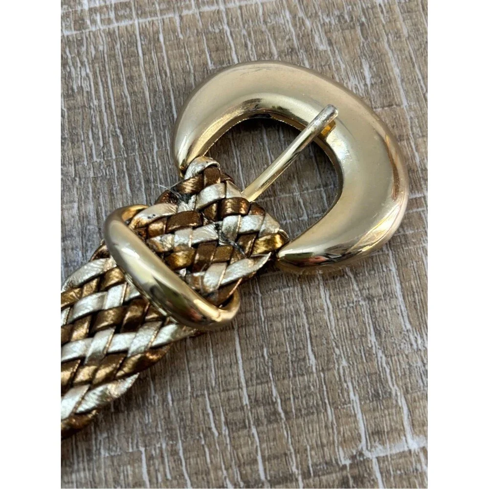 Vintage Metallic Gold Braided Woven Wide Belt M/L Cinch Statement Retro Boho